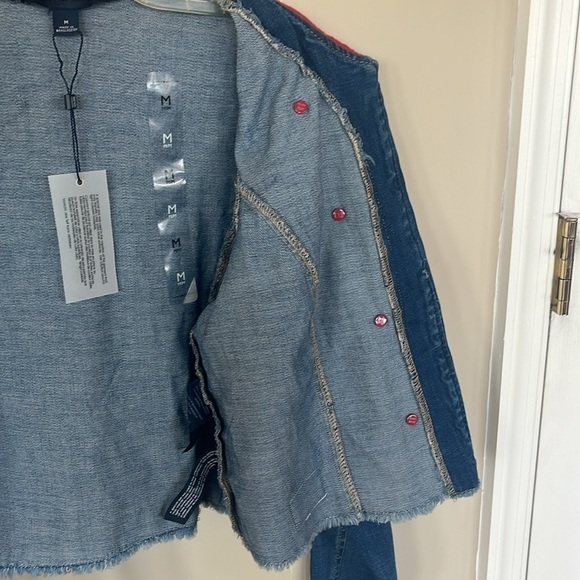 Brand New Tommy Hilfiger Blue Denim Jean Jacket Cropped Military Frayed Hem - Picture 11 of 12